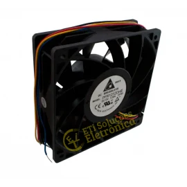 Cooler 12V, 5.2A, 120x120x38mm, com Rolamento, 7400 RPM, DC BRUSHLESS, Delta PFR1212DHE, 4 fios