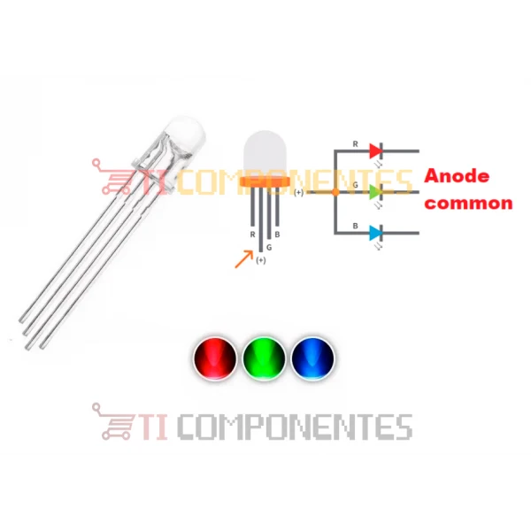LED RGB 5mm Alto Brilho  Anodo Comum - TRANSPARENTE