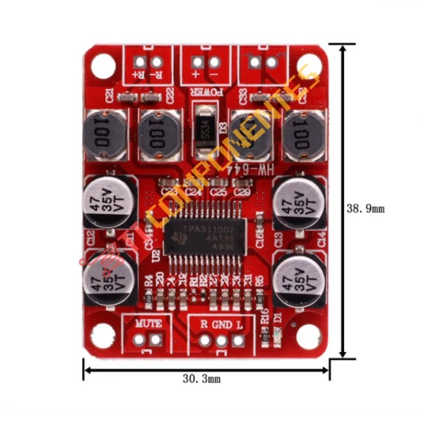 Placa áudio Amplificador estéreo classe D, 8-18v DC TPA3110 2x15w