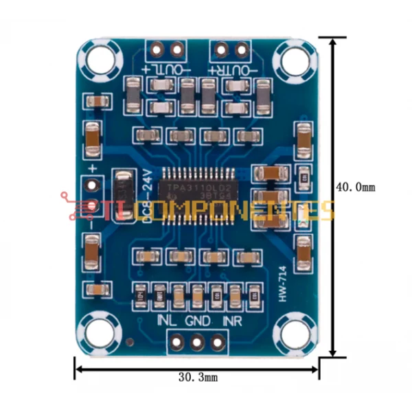 Placa áudio Amplificador estéreo classe D, 8-18v DC TPA3110 2x15w_SMD