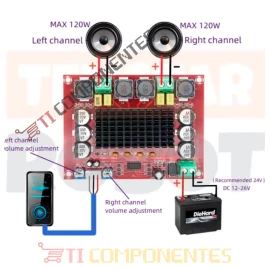 Placa áudio Amplificador estéreo classe D XH-M543, 12V, 24V, 120W x 2, TPA3116D2